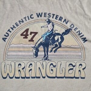 Wrangler XL T-Shirt Authentic Western Denim Cowboy Graphic Tee Tan
